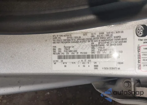 2012 Ford Fiesta Se z USA, uszkodzony, nr VIN 3FADP4EJ7CM145548